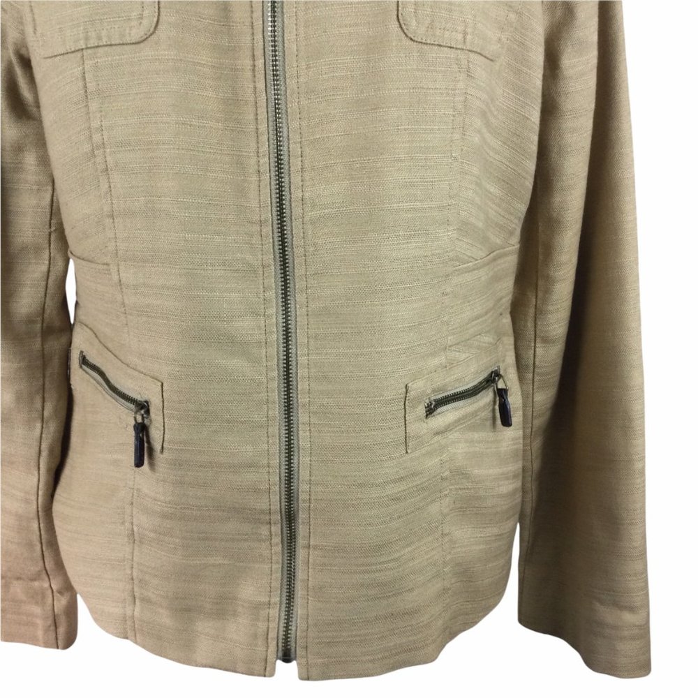 Dana Buchman Tan Linen/Cotton Zippered Jacket, 10 - Picture 3 of 6